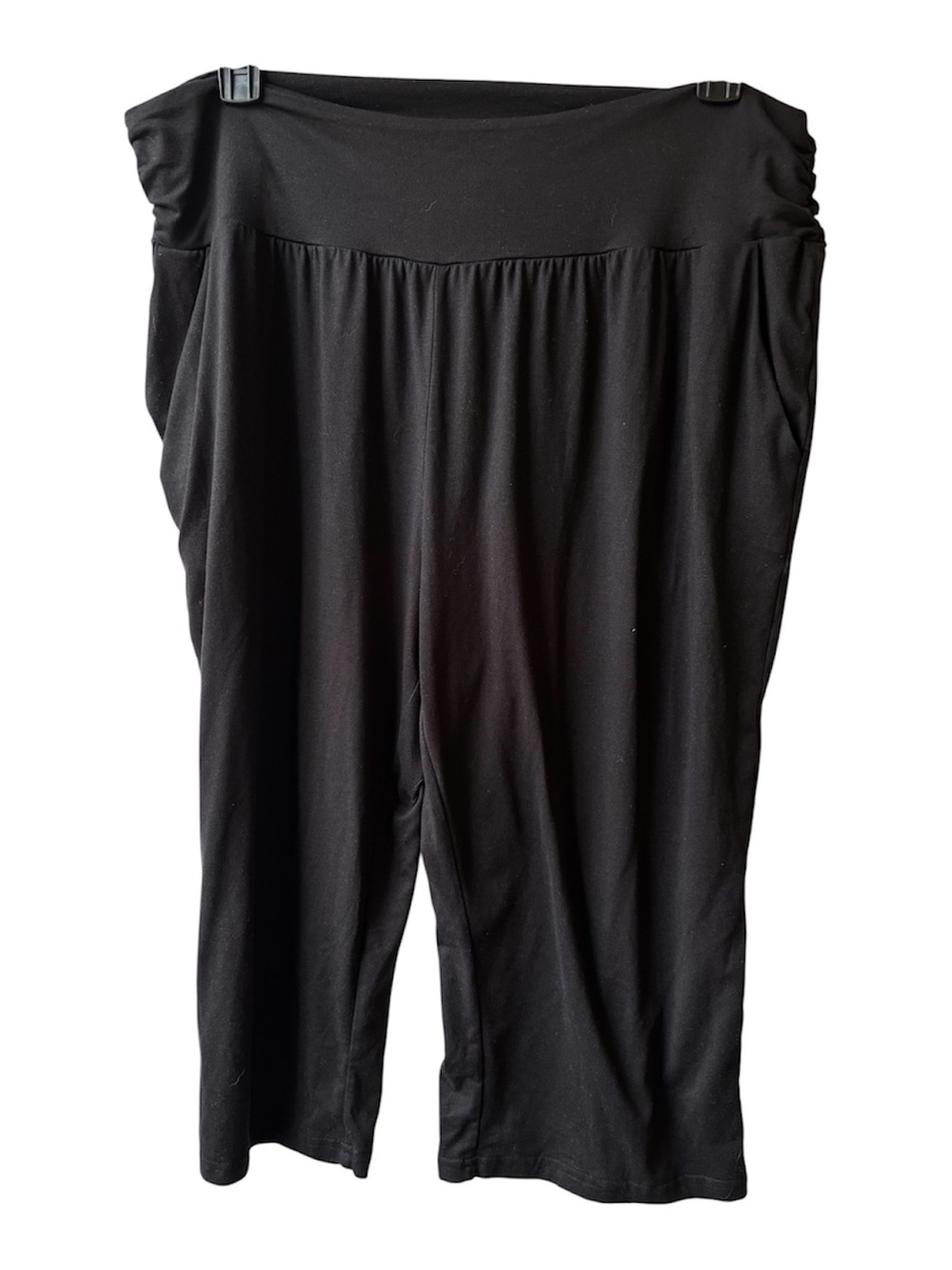 3X UEU Black Wide Waistband Pull-On Capri Pants Lounge Yoga